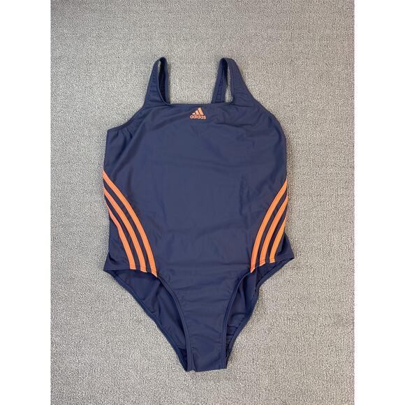 NWT Adidas 3S One Piece Swimsuit Navy Coral Performance Activewear US Size 14 - Picture 2 of 8